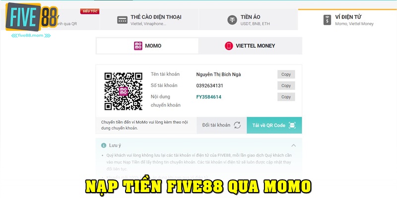 Nạp tài khoản qua Momo